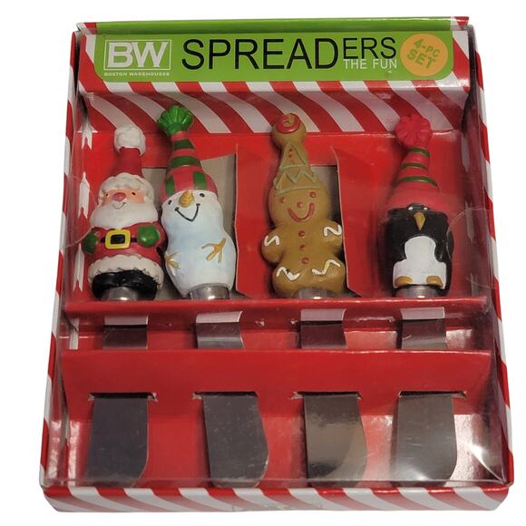 Boston Warehouse Christmas Spreaders Set of 4 Cheese‎ Holiday Charcuterie Party - Picture 1 of 4